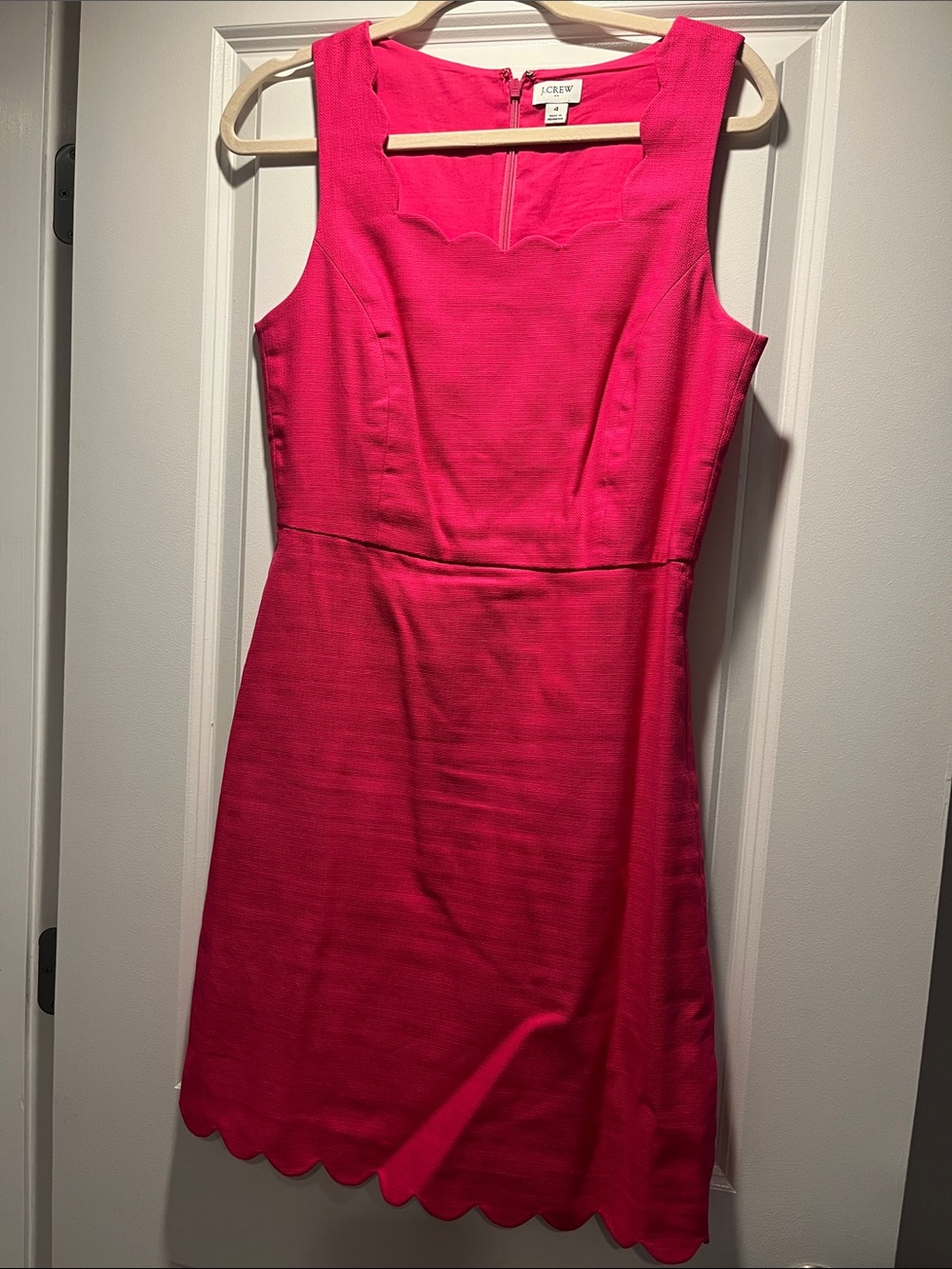 J. Crew Sleeveless Scallop-Hem Mini Dress in Hot Pink